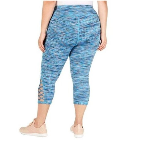 Ideology Womens Aqua Leggings Space-Dyed Cropped Coastal Tight Plus Dark Blue 1X - Picture 2 of 3